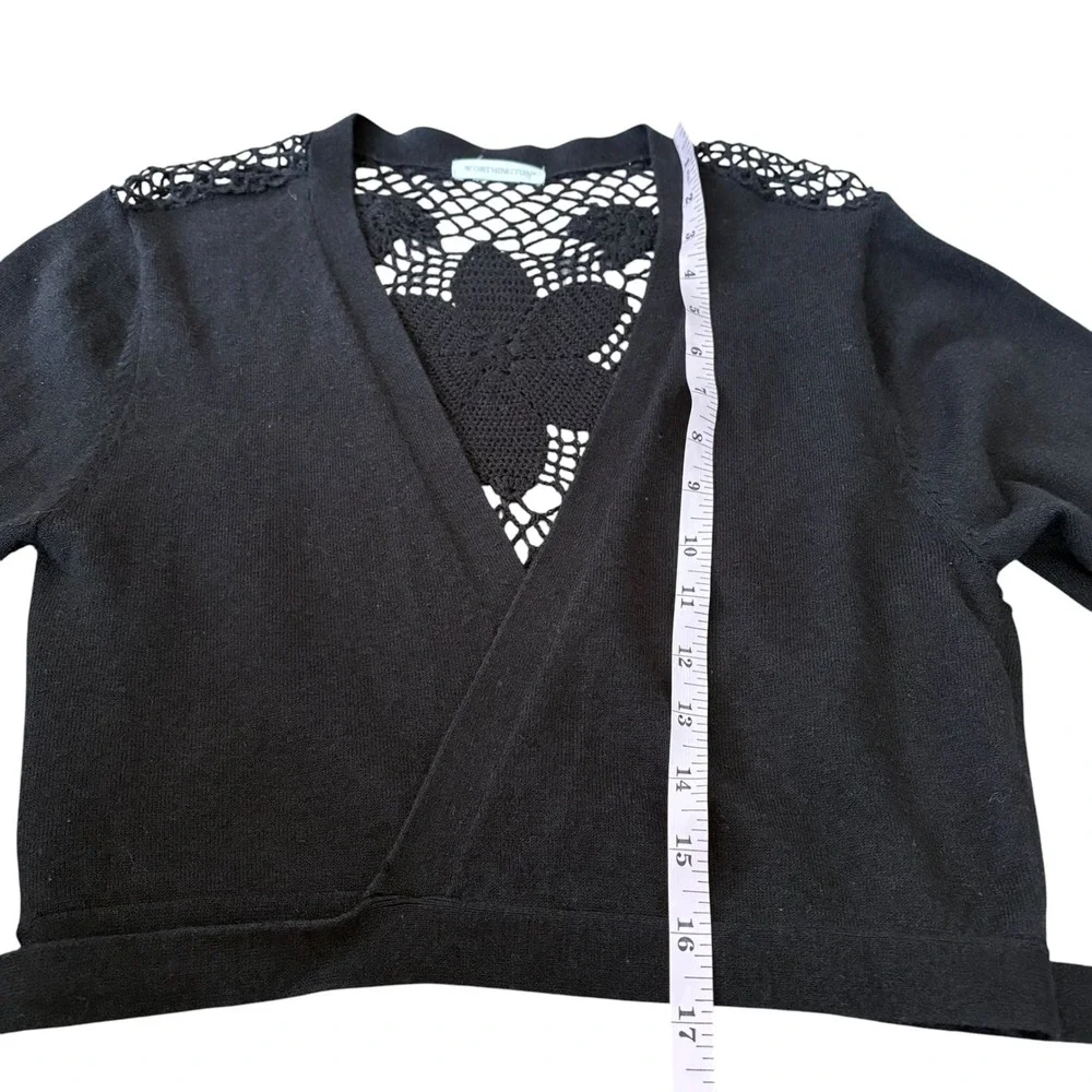 Y2K Black Wrap Cardigan Crochet Lace Floral Back Cropped Sweater Fairy Grunge